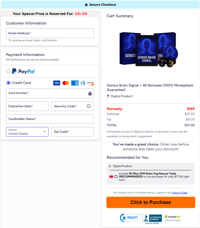 Genius Brain Signal Checkout